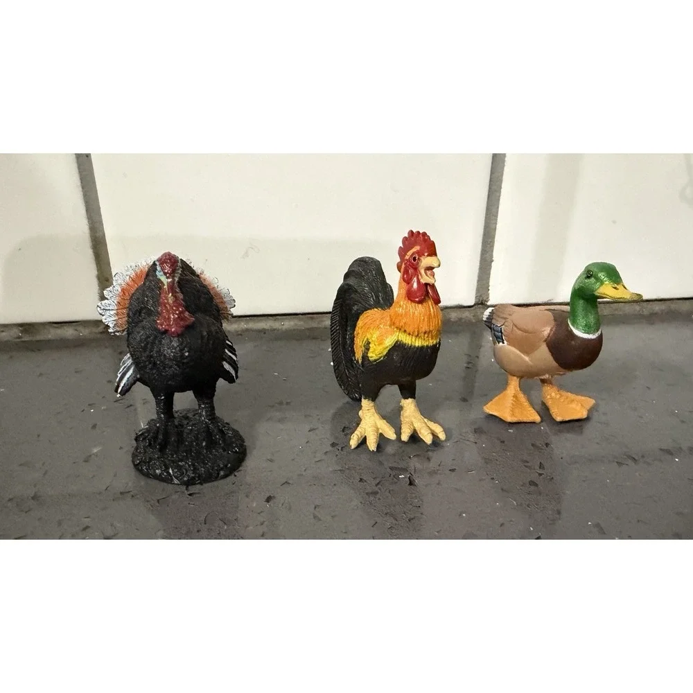 Vintage Plastic Figures Lot Of 3 Turkey Duck Rooster Figurines
